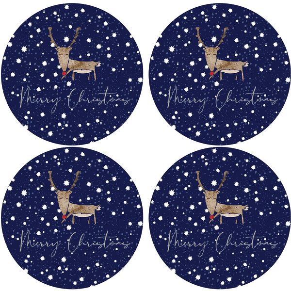 Bertoni Home Bertoni Home Unisex's 4 Round Table Pads Set Renifer Navy Blue