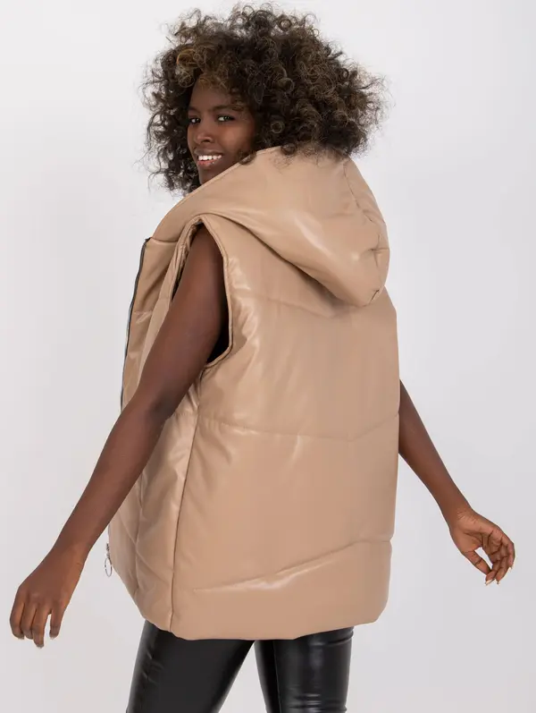 LAKERTA Бежов дамски елек от еко кожа