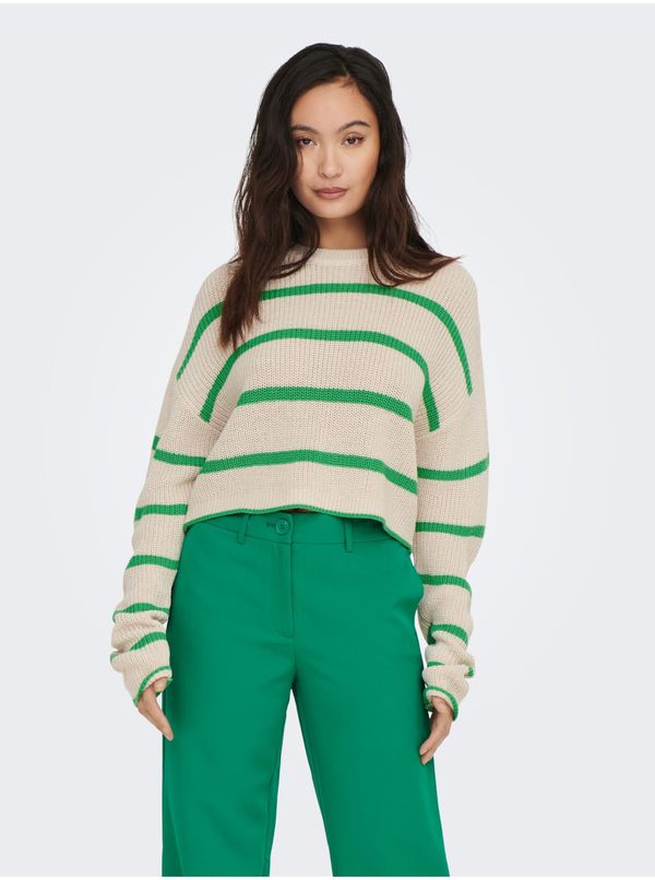 Only Бежов дамски раиран изрязан пуловер САМО Малави - жени