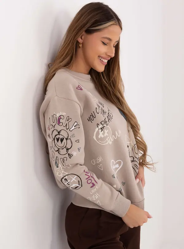 Sublevel Бежов суитшърт с щампа