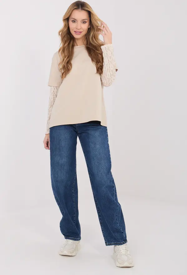 Italy Moda Бежова блуза с къс ръкав