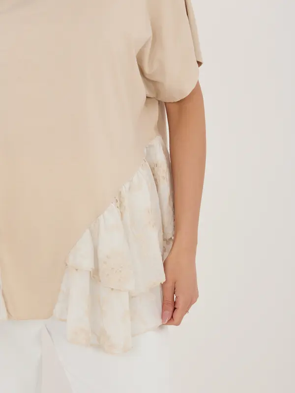 Italy Moda Бежова блуза с разкроен подгъв