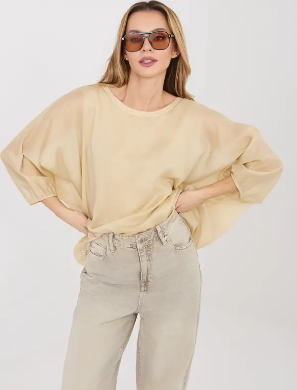 Italy Moda Бежова блуза с ръкави тип „прилеп“