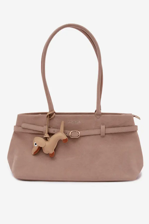 FLORA & CO Бежова чанта Flora&amp;Co с висулка с дакел