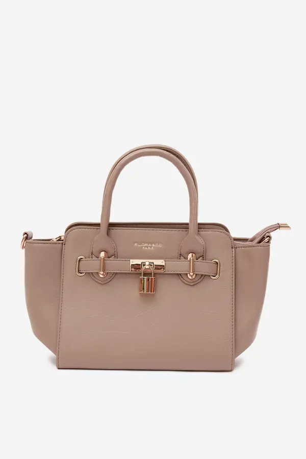 FLORA & CO Бежова дамска чанта от изкуствена кожа Flora&amp;Co