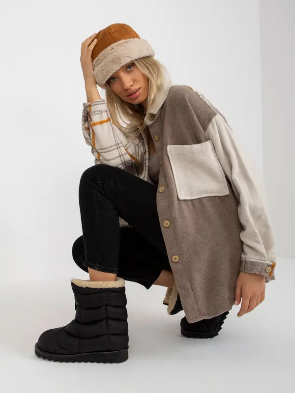 Patiskha Бежова овърсайз карирана риза