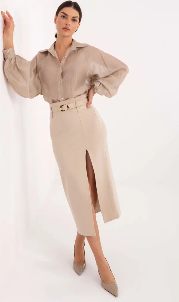 RUE PARIS Бежова пола-калъф с колан