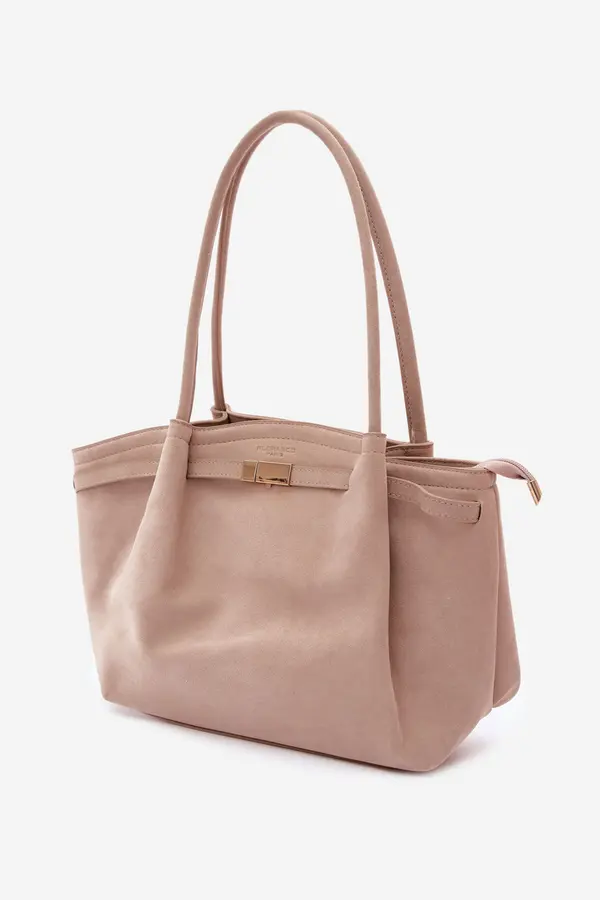 FLORA & CO Бежова шопърска чанта Flora&amp;Co