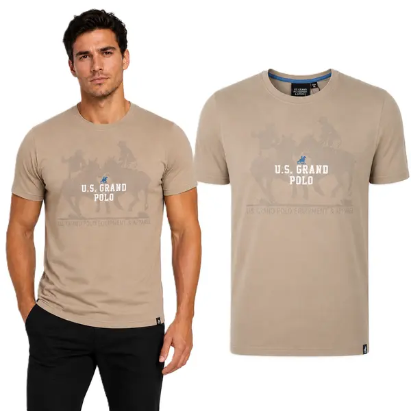 U.S. GRAND POLO EQUIPMENT & APPAREL Бежова тениска US Grand Polo Equipment &amp; Apparel