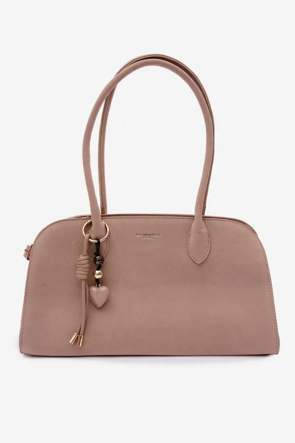 FLORA & CO Бежова велурена чанта Flora&amp;Co