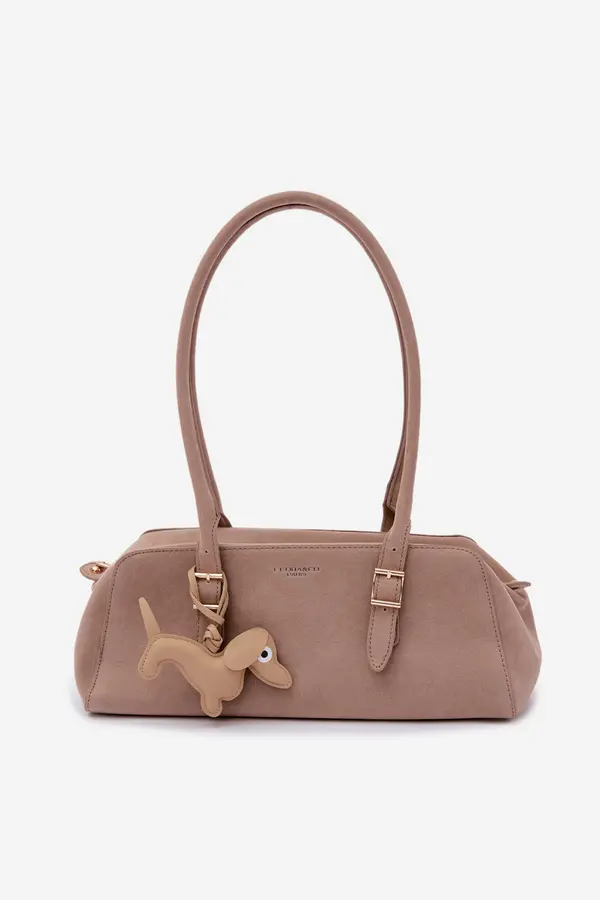 FLORA & CO Бежова велурена чанта Flora&amp;Co с висулка