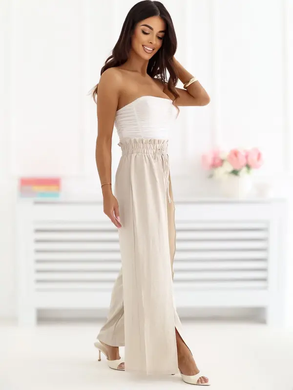 Factory Price Бежови дамски широки панталони с цепки