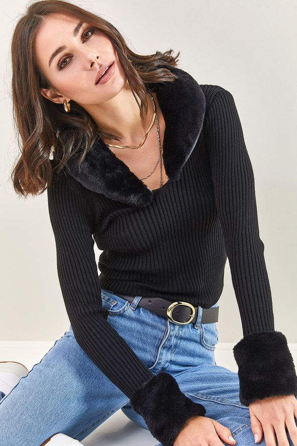 Bianco Lucci Bianco Lucci дамски трикотаж пуловер с стригане кожа ръкави и яка.