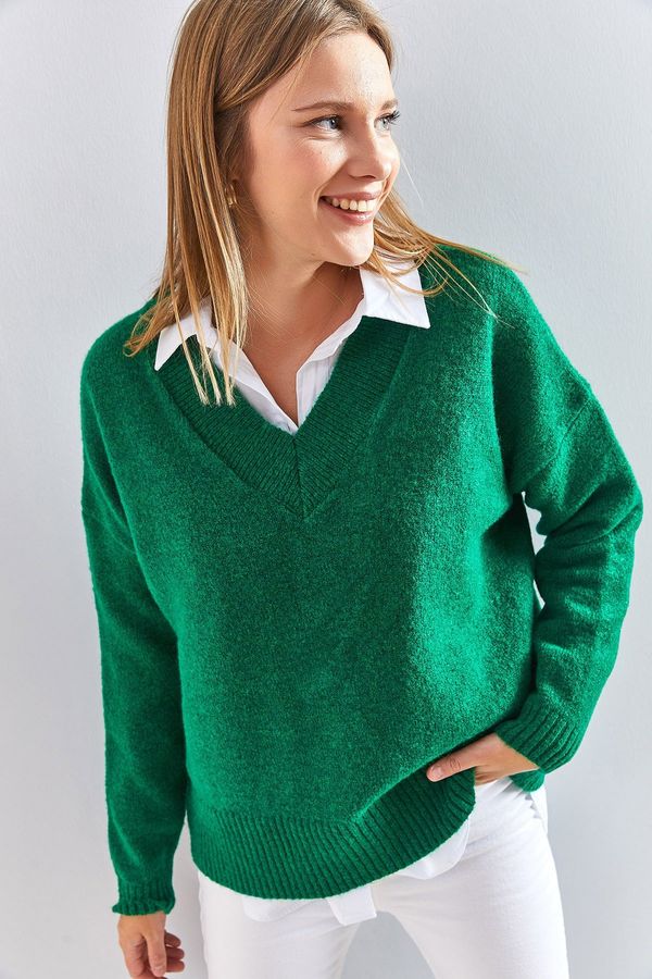 Bianco Lucci Bianco Lucci Дамски V-образно деколте трикотаж пуловер