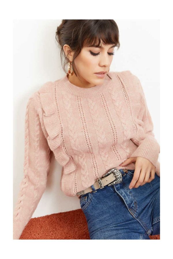 Bianco Lucci Bianco Lucci прах ажурна накъдрен мек дамски пуловер