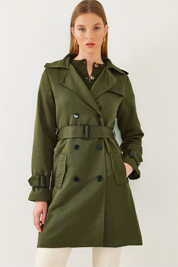 Bianco Lucci Bianco Lucci Women's Back Aller Detail Buckle Trench Coat 2459