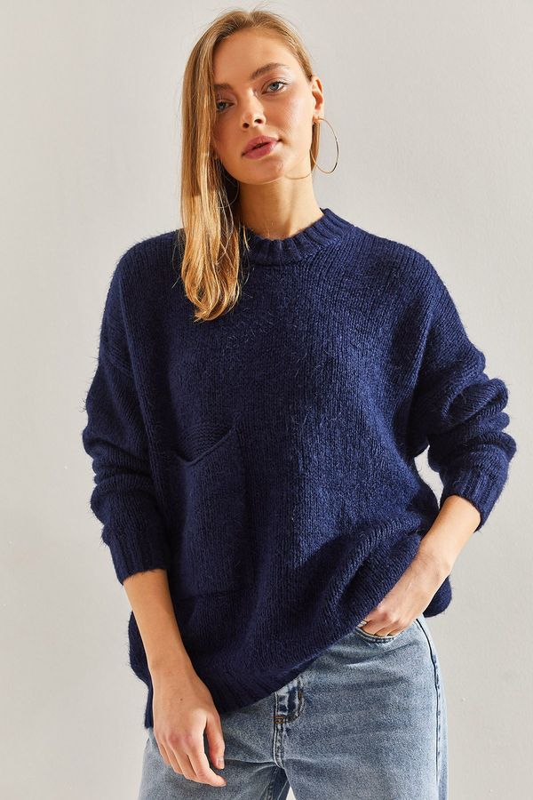 Bianco Lucci Bianco Lucci Women's Big Pocket Patterned Knitwear Sweater