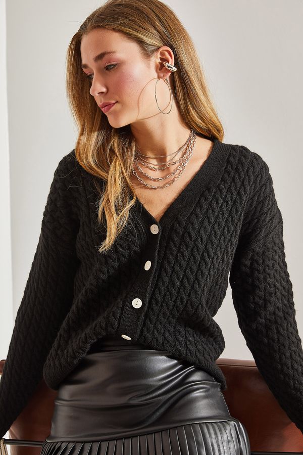 Bianco Lucci Bianco Lucci Women's Braided Buttoned Knitwear Cardigan