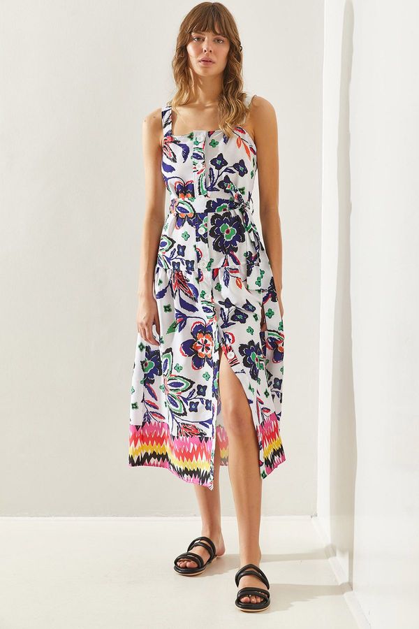 Bianco Lucci Bianco Lucci Women's Buttoned, Belted, Patterned, Thick Strap Dress