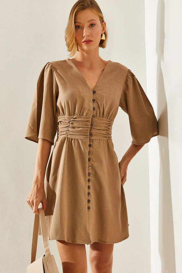 Bianco Lucci Bianco Lucci Women's Buttoned Front and Elastic Waist Dress