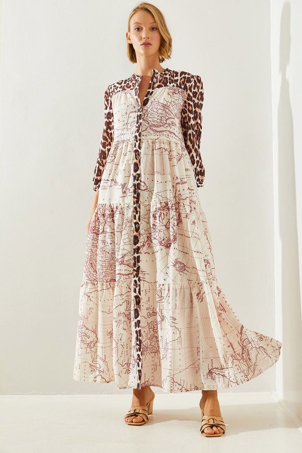 Bianco Lucci Bianco Lucci Women's Buttoned Leopard Detail Long Dress 22176