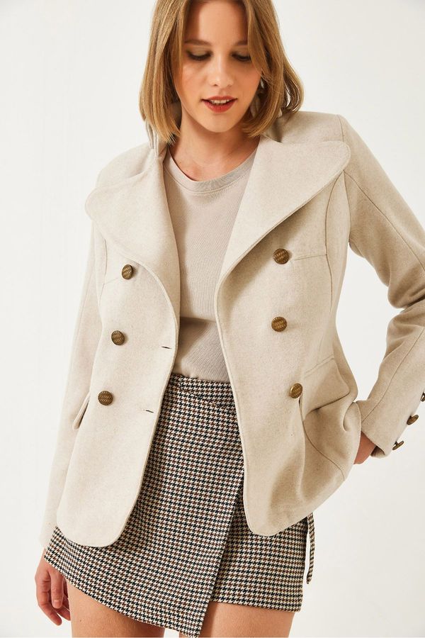 Bianco Lucci Bianco Lucci Women's Buttoned Lined Cashmere Jacket MBMS054