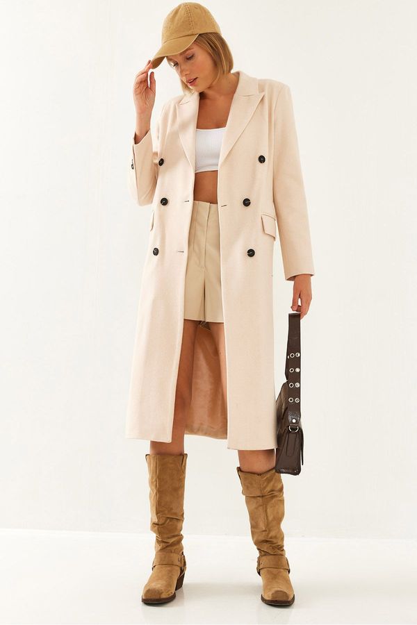 Bianco Lucci Bianco Lucci Women's Buttoned Sleeve Cashmere Coat 8100