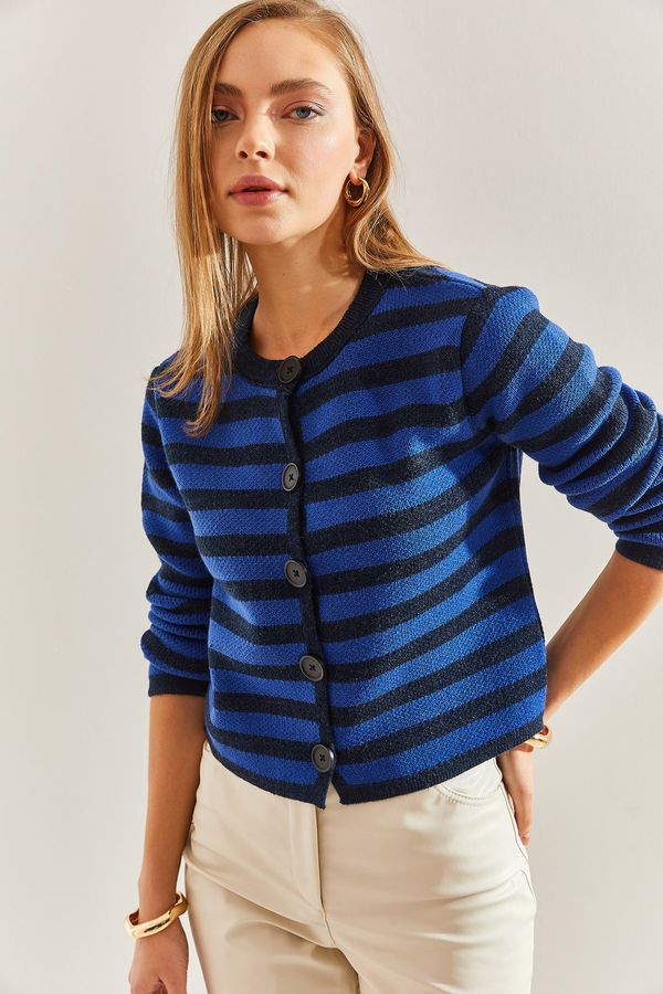 Bianco Lucci Bianco Lucci Women's Buttoned Striped Knitwear Cardigan