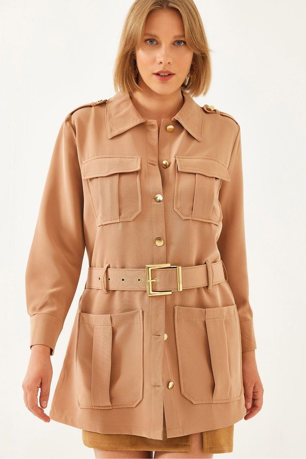 Bianco Lucci Bianco Lucci Women's Casual Cargo Jacket MBMS020