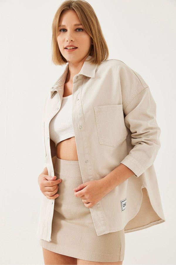 Bianco Lucci Bianco Lucci Women's Chic Emblem Gabardine Shirt 4473