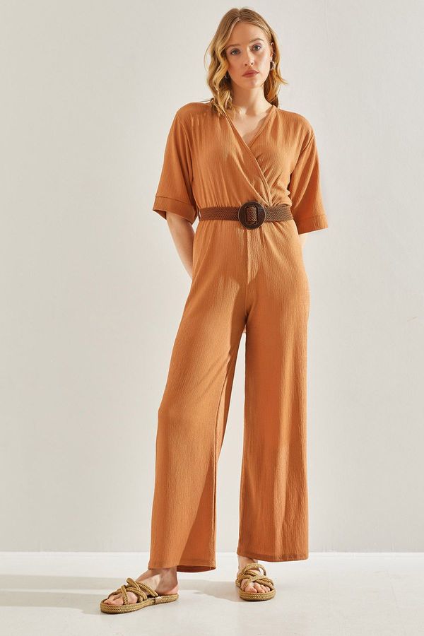 Bianco Lucci Bianco Lucci Women's Double Breasted Collar Belted Jumpsuit