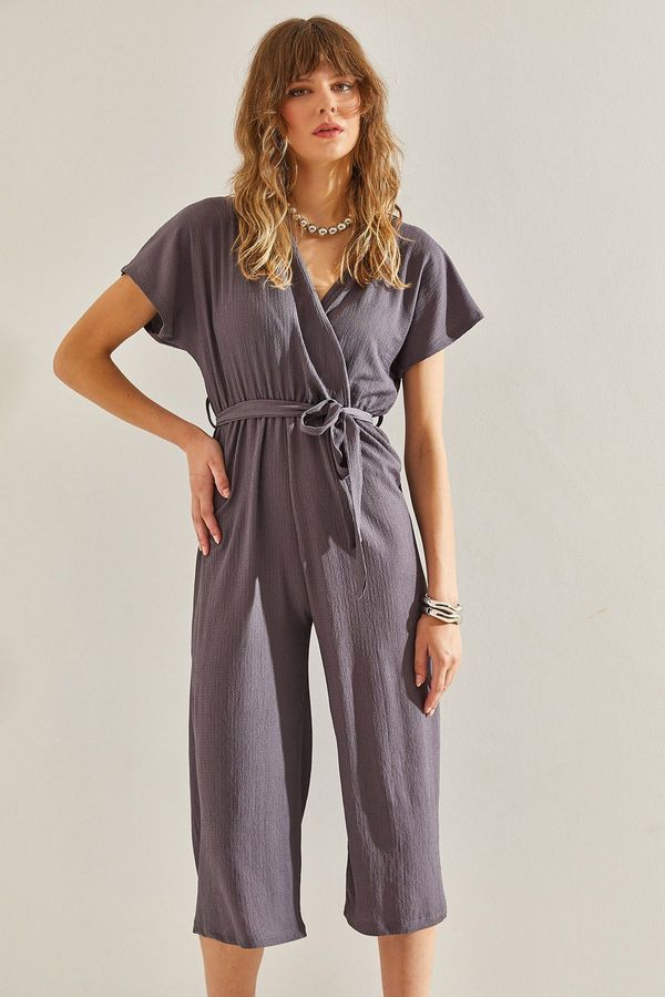 Bianco Lucci Bianco Lucci Women's Double Breasted Collar Belted Jumpsuit