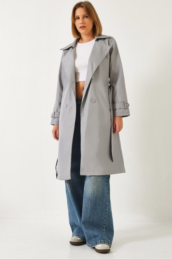 Bianco Lucci Bianco Lucci Women's Double Breasted Neckline Belted Trench Coat with Pockets 5918