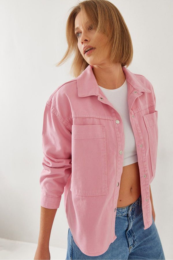 Bianco Lucci Bianco Lucci Women's Double Pocket Embroidered Gabardine Shirt 4462