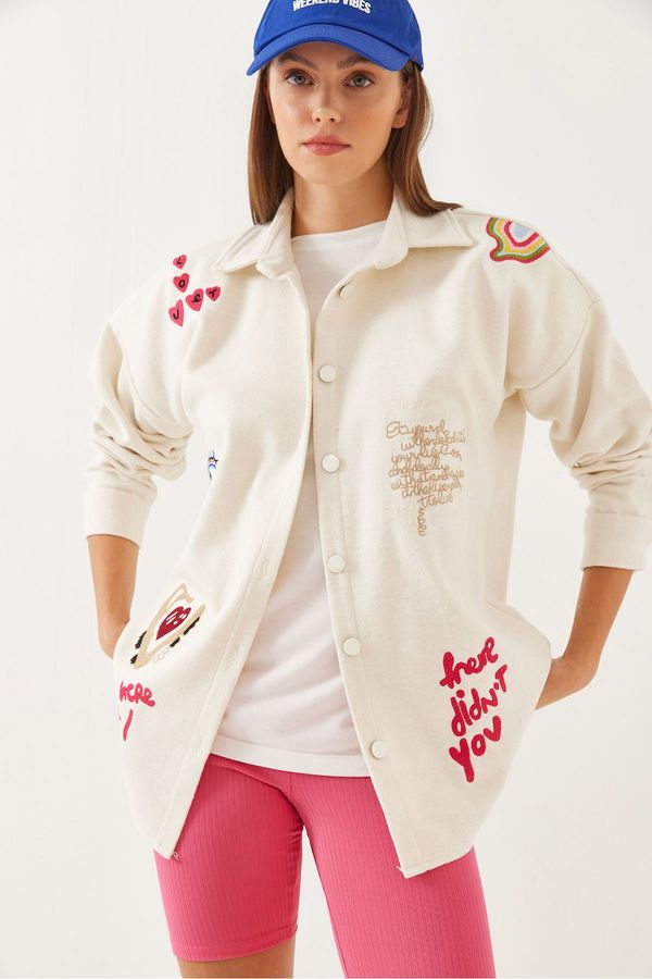 Bianco Lucci Bianco Lucci Women's Embroidered Detail Cashmere Shirt