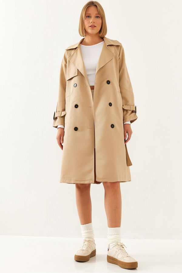 Bianco Lucci Bianco Lucci Women's Front Aller Detail Double Breasted Trench Coat 8118