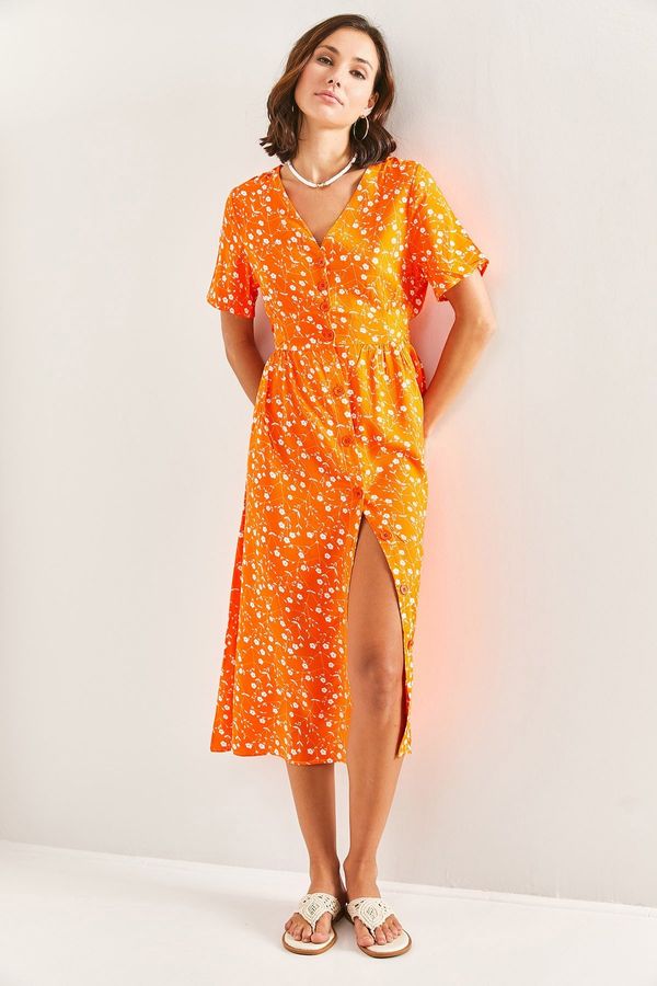 Bianco Lucci Bianco Lucci Women's Front Buttoned Belted Waist Floral Patterned Dress