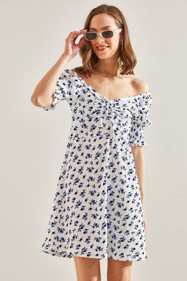 Bianco Lucci Bianco Lucci Women's Front Gathered Flower Patterned Dress