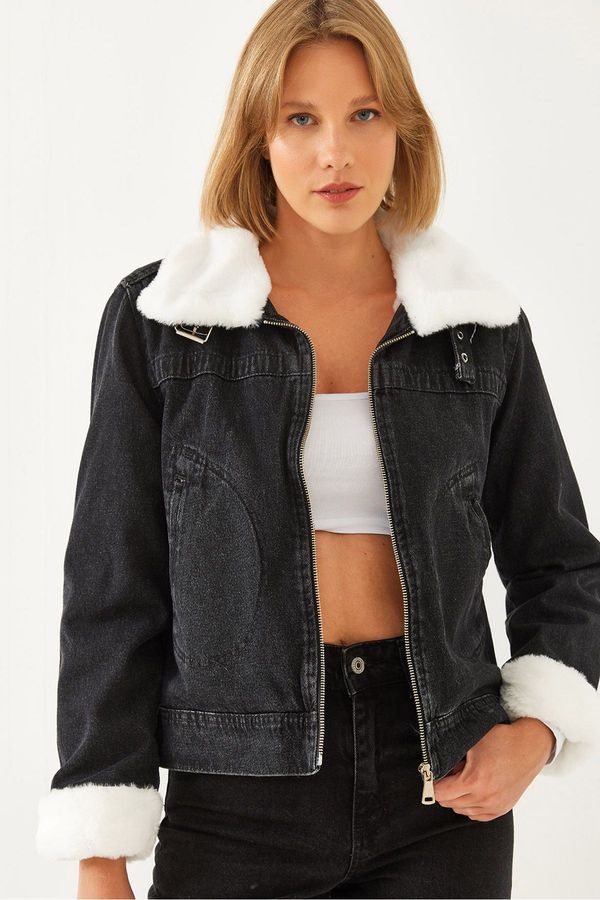 Bianco Lucci Bianco Lucci Women's Fur Denim Coat 2409