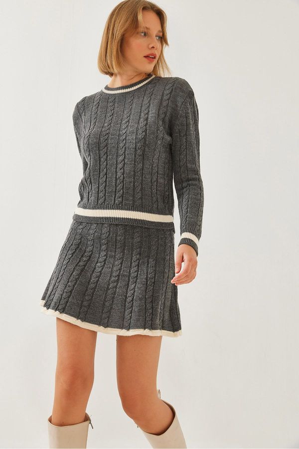 Bianco Lucci Bianco Lucci Women's Hair Braided Skirt Bottom Top Knitwear Set