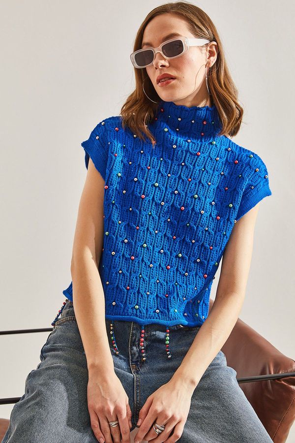 Bianco Lucci Bianco Lucci Women's Hair Braided Stone Embroidered Knitwear Blouse