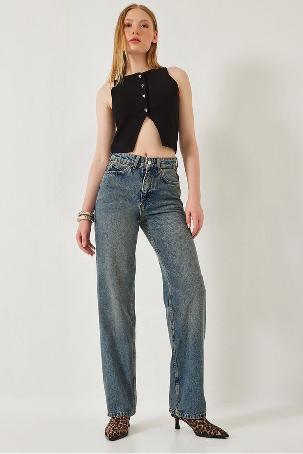 Bianco Lucci Bianco Lucci Women's High Waist Wide Leg Denim Pants 1275-TINT