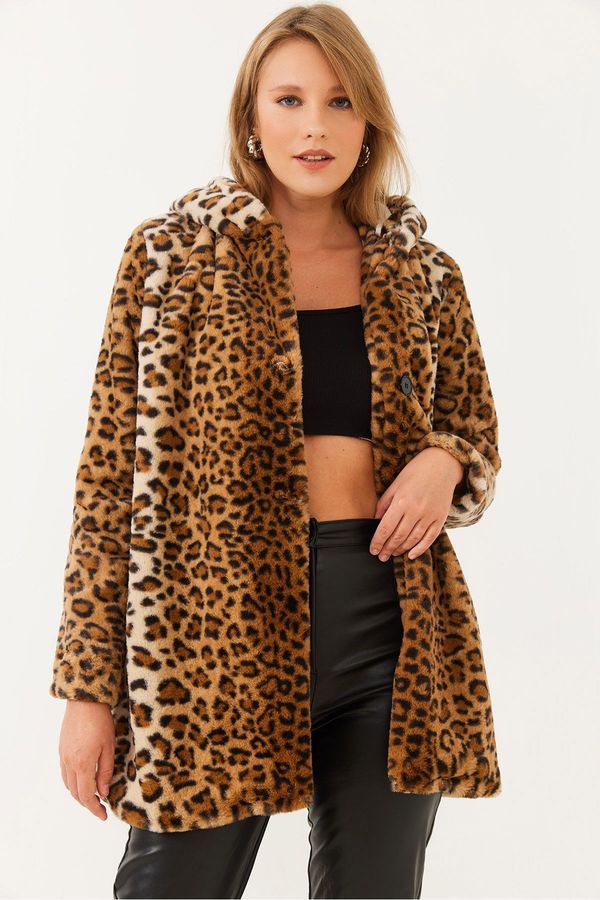 Bianco Lucci Bianco Lucci Women's Hooded Leopard Patterned Fur 2457