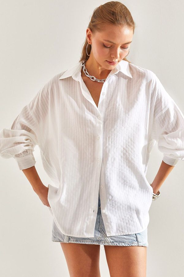 Bianco Lucci Bianco Lucci Women's Jacquard Linen Shirt
