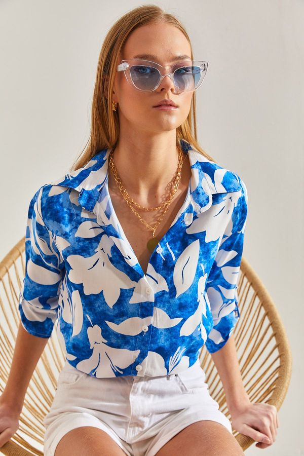 Bianco Lucci Bianco Lucci Women's Large Leaf Patterned Viscose Shirt