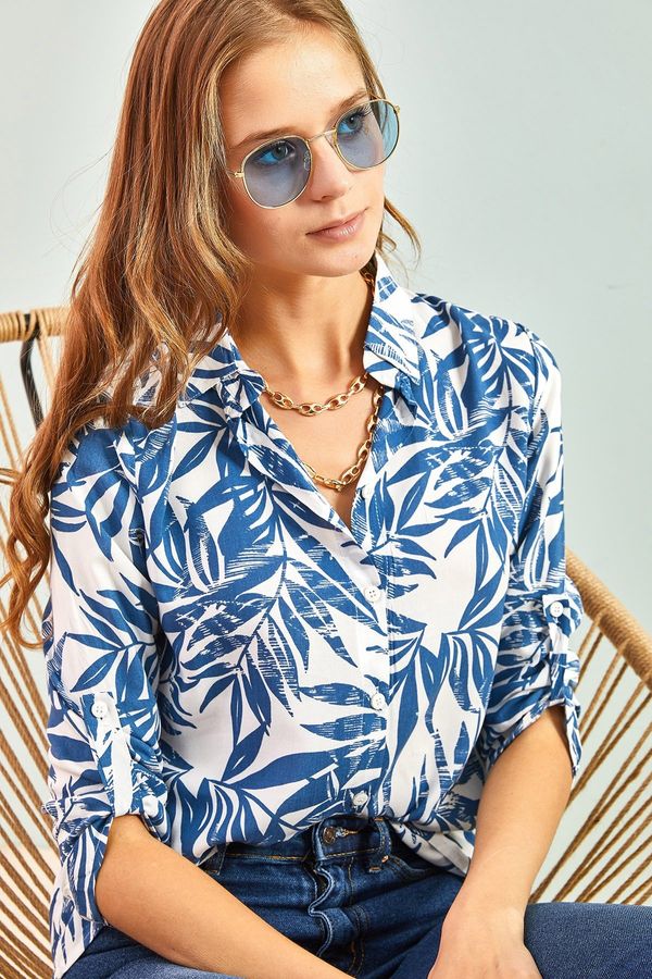 Bianco Lucci Bianco Lucci Women's Multi Pattern Viscose Shirt with Fold Sleeves