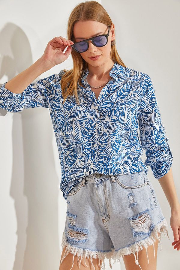 Bianco Lucci Bianco Lucci Women's Multi Patterned Sleeve Folded Shirt