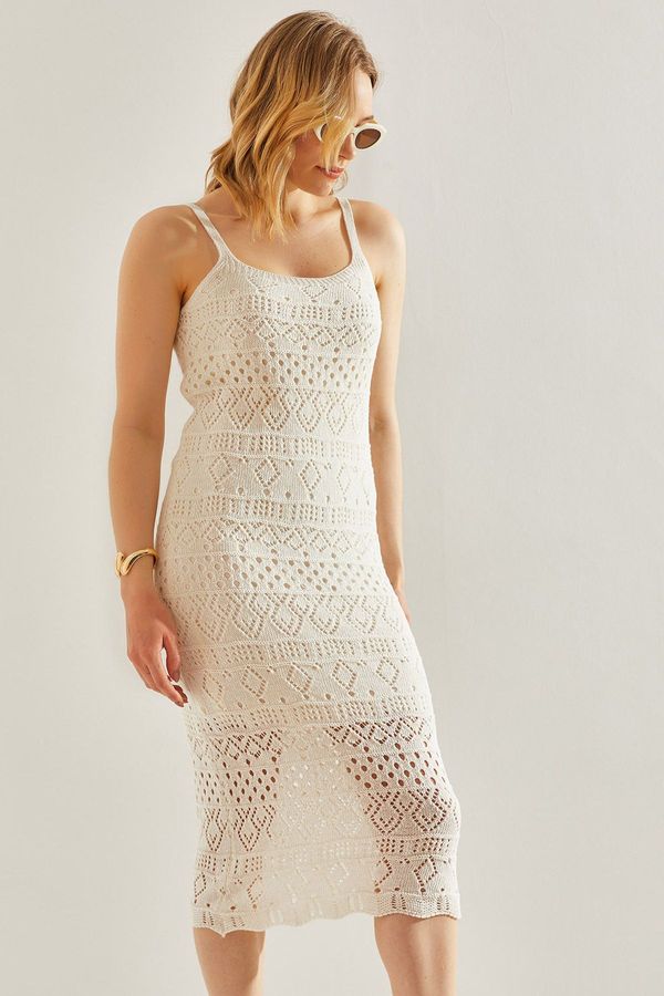 Bianco Lucci Bianco Lucci Women's Openwork Lined Knitwear Dress