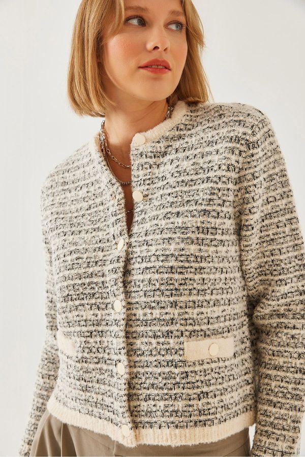 Bianco Lucci Bianco Lucci Women's Patterned Pocket Knitwear Cardigan