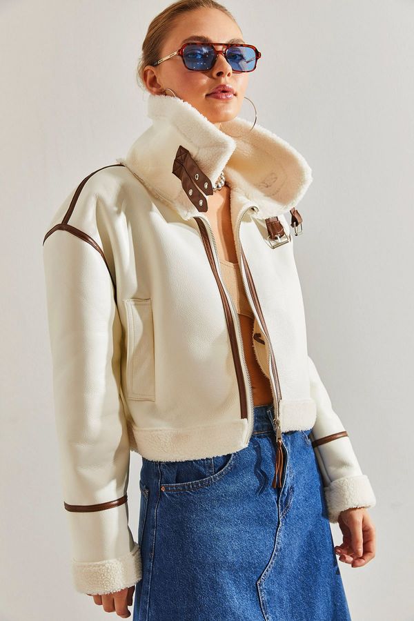 Bianco Lucci Bianco Lucci Women's Piping Laminated Long Coat